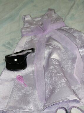 American Girl of 18-inch doll purple party dress with shoes/purse.
